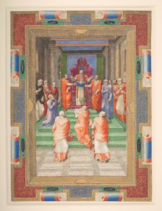 A papal ceremony, Paul IV stands in front of the papal throne, Add. MS 35254 Q, c.1555-59 by Apollonio di Bonfratelli