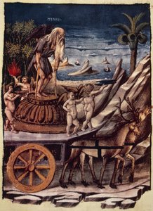 The Triumph of Time, the Chariot of Time Being Pulled by Deer, Miniature by Apollonio di Giovanni from Triumphs, Allegorical Poem by Francesco Petrarca