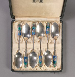 Set of Six Spoons in Original Box, Manufacturer Liberty and Company, c.1895-1910 by Archibald Knox