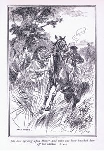 The Lion Sprang Upon Romer and with One Blow Knocked Him Off His Saddle by Archibald Webb