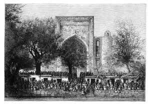 An assembly before the mosque in Bukhara, Uzbekistan by Armand Kohl