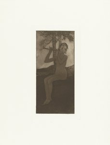 Naked Young Woman Playing Flute in Landscape (series title: The Song of the Cicada)