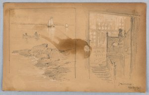 Sketch of Landscape and Staircase by Arnold William Brunner