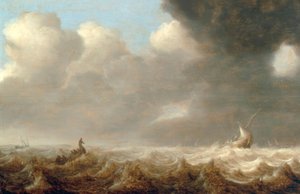 Fishing Boats on a Rough Sea by Arnoldus van Anthonissen