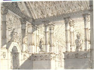 Interior (from a Temple?) with Columns and Statues by Aron Wallick