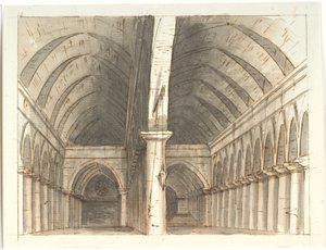 Interior of the Lower Floor of a Church (?) with Columns and Vaults