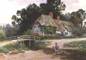 Sisters paddling across a stream