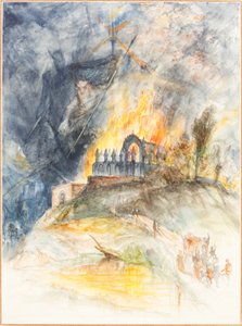 An Ecclesiastic Building in Flames with Demons Above by Arthur Frederick Payne