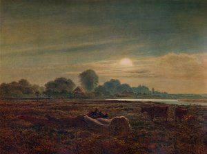 River Scene by Moonlight, with Cattle by Arthur Gilbert