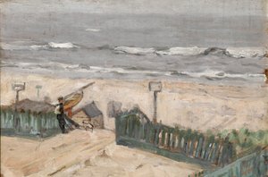 Bathing Huts with Fisherman and Dog by Arthur Haythorne Studd