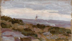 Landscape Study with Windmill on Horizon by Arthur Haythorne Studd