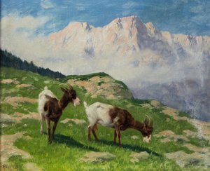 Goats in Mountain Landscape by Arthur Heyer