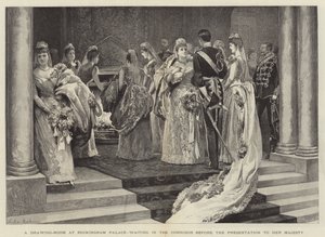 A Drawing-Room at Buckingham Palace, waiting in the Corridor before the Presentation to Her Majesty by Arthur Hopkins