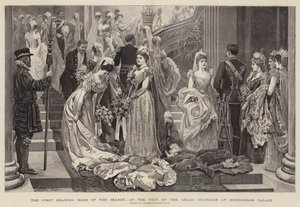 The First Drawing Room of the Season, at the Foot of the Grand Staircase at Buckingham Palace by Arthur Hopkins