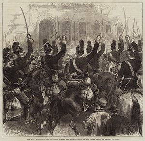 The War, Bavarian Light Dragoons passing the Head-Quarters of the Crown Prince of Prussia at Ligny by Arthur Hopkins