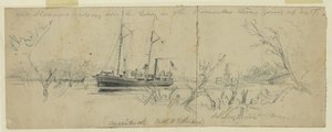 Our steamers passing sunken trees in the Pomonkey River by Arthur Lumley