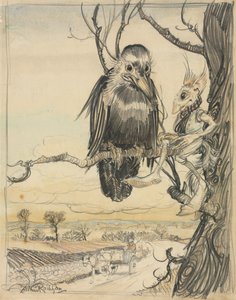 A Squirrel and a Crow by Arthur Rackham