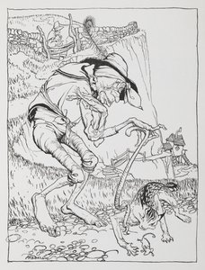 An old crooked man with his crooked cat and crooked house by Arthur Rackham