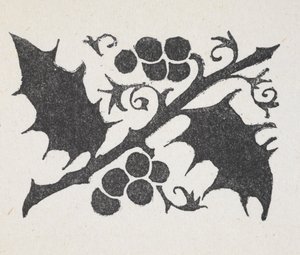 Black and white print of holly leave and berries by Arthur Rackham