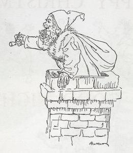 Father Christmas climbing down a chimney by Arthur Rackham