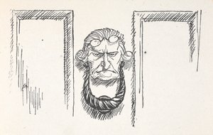 Front door knocker with the face of Scrooge