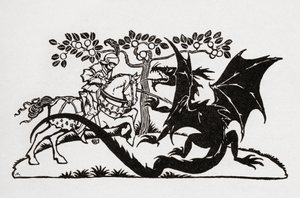 George and the Dragon. From the book English Fairy Tales retold by F.A. Steel with illustrations by Arthur Rackham, published 1927 by Arthur Rackham