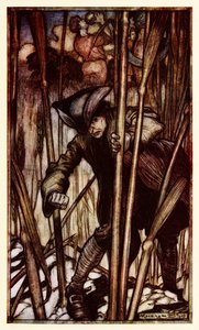 Gulliver is struck with fear at first sight of the Brobdingnagian reapers from Part II: A Voyage to Brobdingnag in Gulliver