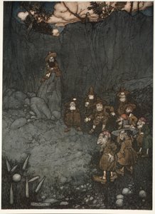 His father had seen them in their old Dutch dresses playing at ninepins, from Rip Van Winkle by Washington Irving by Arthur Rackham