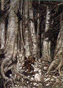 Illustration by Arthur Rakham of Rip Van Winkle, a short story by the American author Washington Irving first published in 1819 by Arthur Rackham