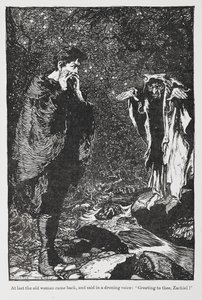 Illustration from Jorinda and Joringel of Zachiel and the Old Woman.