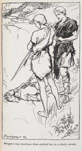 Illustration of Imogen and her brothers from Cymbeline