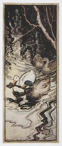 Illustration of Two Ducks Carrying a Key from The Queen Bee