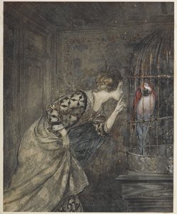 May Colvin and a parrot in a cage