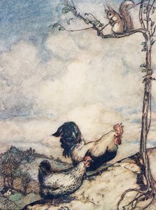 Now we will go up the hill and have a good feast before the squirrel carries off all the nuts by Arthur Rackham