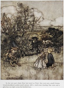 Puck Appears to Dan and Una. A Story Set in the Sussex Hills by Arthur Rackham