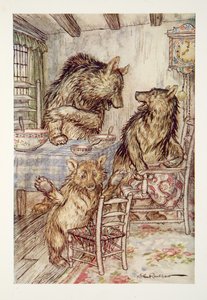 Somebody has been sitting in my chair, and has sat the bottom out of it! said the Little, Small, Wee Bear, from The Arthur Rackham Fairy Book by Arthur Rackham