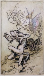Sprite and Monster, an illustration from Tales from Shakespeare by Charles and Mary Lamb, 1909 by Arthur Rackham