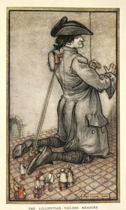 Tailors of Lilliput measuring Gulliver, illustration from Gulliver