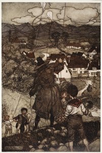 Taught them to fly kites, from Rip Van Winkle by Washington Irving by Arthur Rackham