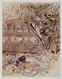 The Mole begged as a favour to be allowed to unpack it all by himself by Arthur Rackham
