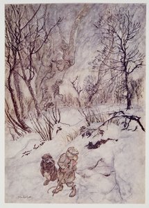The Rat pondered awhile, and examined the humps and slopes that surrounded them by Arthur Rackham
