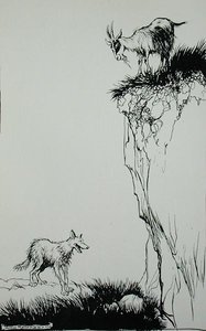 The Wolf and the Goat, illustration from Aesop