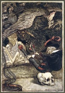 The Little Man Had Seated Himself in the Centre of the Circle Upon the Large Skull by Arthur Rackham
