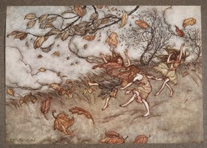There is almost nothing that has such a keen sense of fun as a fallen leaf, from Peter Pan in Kensington Gardens by J.M. Barrie, pub. 1906 by Arthur Rackham