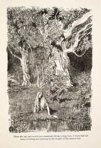 There she sat, and would have remained sitting a long time, if there had not been a rustling and cracking in the boughs of the nearest tree, from Little Brother & Little Sister and Other Tales by the Brothers Grimm
