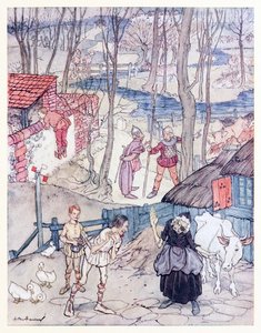 They offered a cow for each leg of her cow, but she would not accept that offer unless Fiachna went bail for the payment. from Mongan