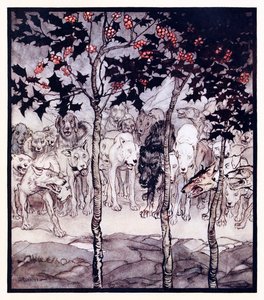 They stood outside, filled with savagery and terror. from The Enchanted Cave of Cesh Corran in Irish Fairy Tales by Arthur Rackham