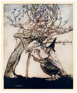 Tree of Mine! O tree of mine! Have you seen my naughty little maid, English Fairy Tales by Arthur Rackham