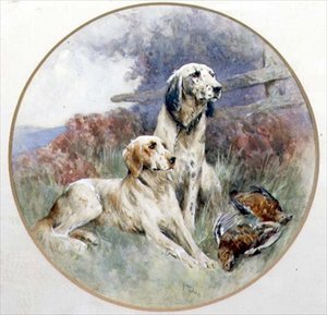 A Pair of Setters Guarding a Brace of Grouse by Arthur Wardle