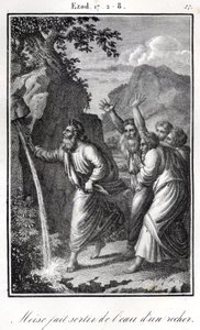 Bible, Moses Striking the Rock and Water Coming from It, Exodus by Artist Unknown